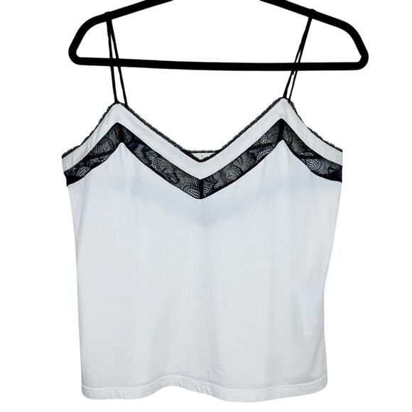 Maje White Top Black Lace Trim Zig Zag Border V-Neck Spaghetti Strap Cami 3 - Picture 1 of 11